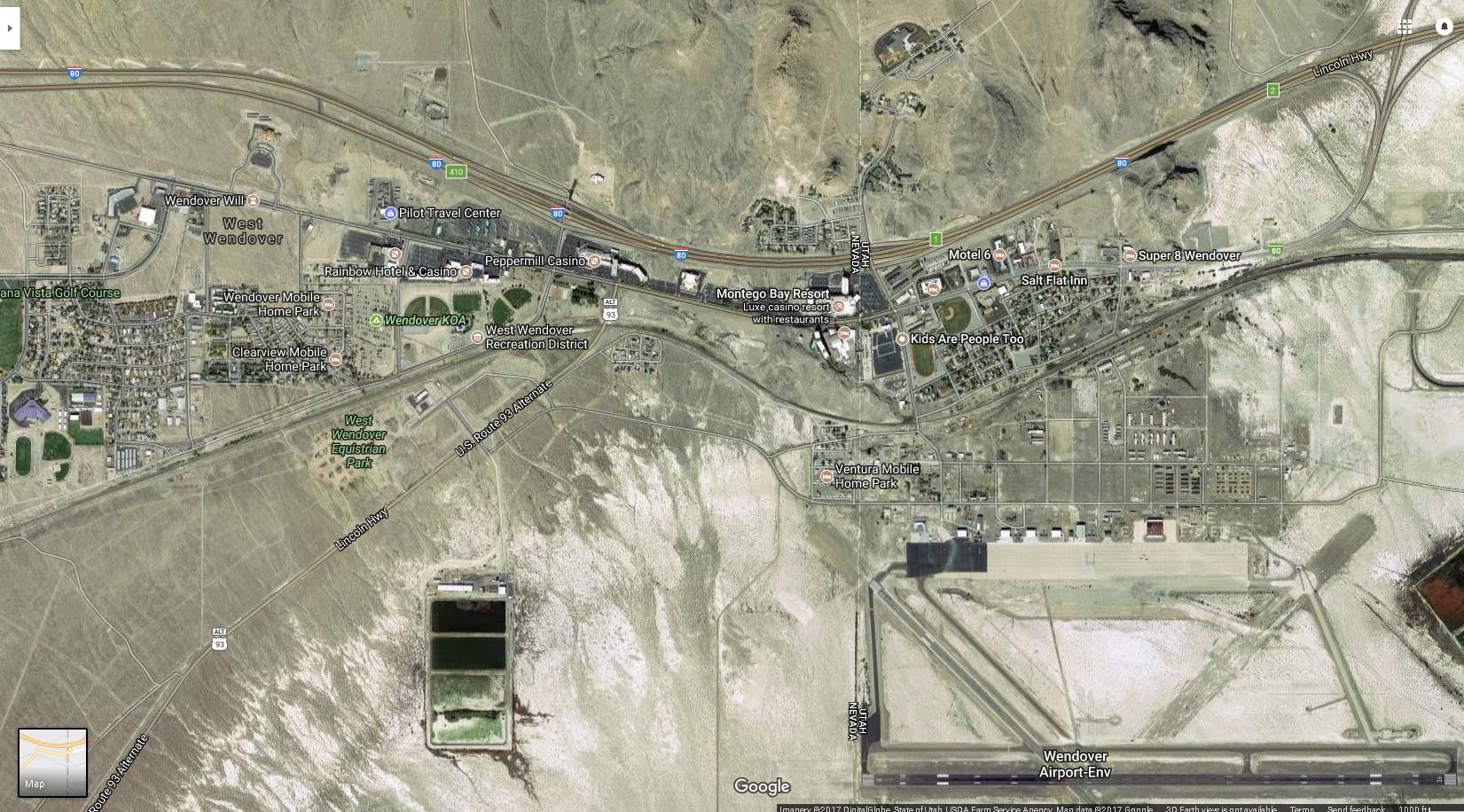 Wendover Map of Cites on State Line between Nevada and Utah
